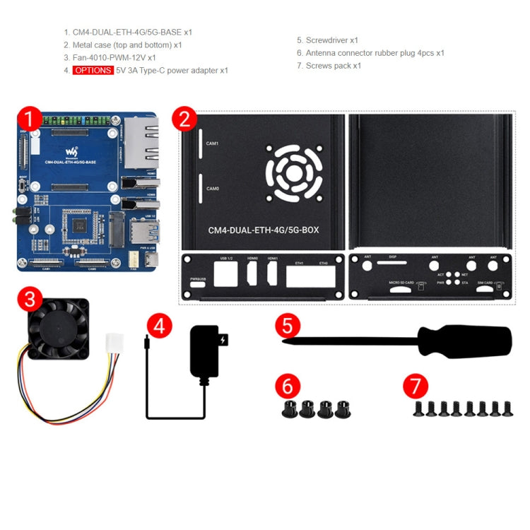 Waveshare Dual Gigabit Ethernet 5G/4G Computer Box with Cooling Fan for Raspberry Pi CM4(US Plug) - Mini PC Accessories by WAVESHARE | Online Shopping UK | buy2fix