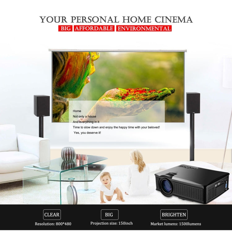 LY-40 1800 Lumens 1280 x 800 Home Theater LED Projector with Remote Control, EU Plug (Black) - Consumer Electronics by buy2fix | Online Shopping UK | buy2fix