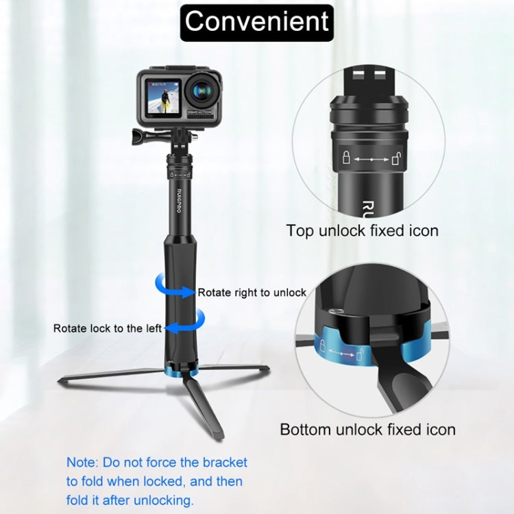 RUIGPRO One-piece Handheld Tripod Selfie Stick Telescopic Monopod Mount for GoPro, Insta360, DJI and Other Action Cameras(Black) - Portable Mini Tripod by RUIGPRO | Online Shopping UK | buy2fix