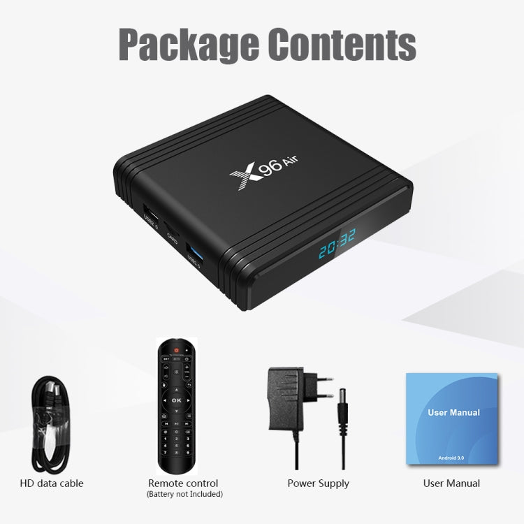 X96 Air 8K Smart TV BOX Android 9.0 Media Player with Remote Control, Quad-core Amlogic S905X3, RAM: 2GB, ROM: 16GB, Dual Band WiFi, EU Plug - Consumer Electronics by buy2fix | Online Shopping UK | buy2fix