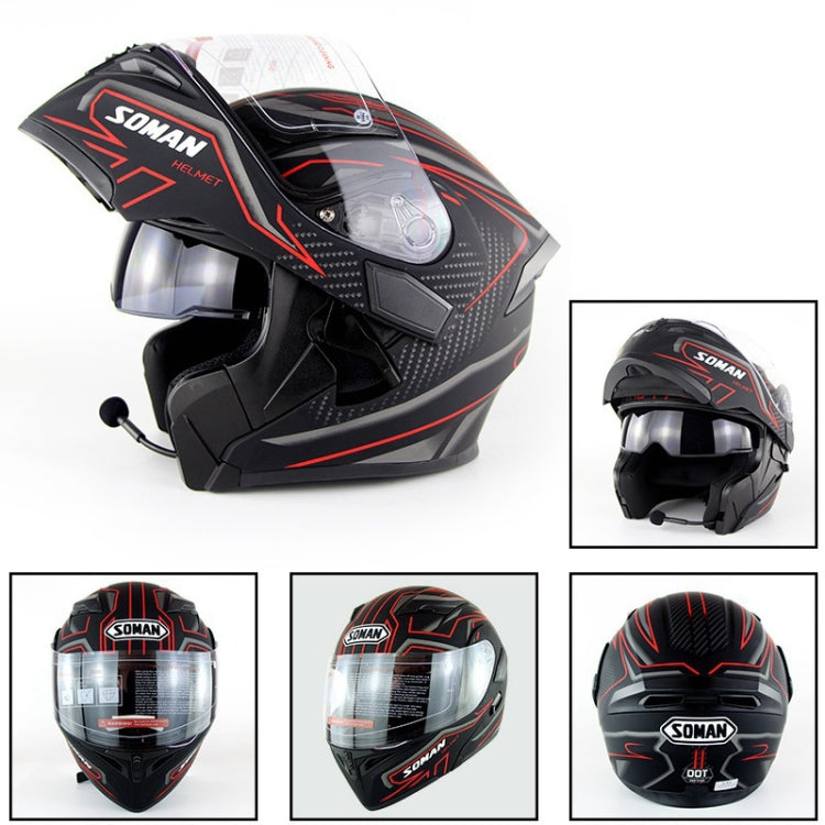 Soman 955 Skyeye Motorcycle Full / Open Face Bluetooth Helmet Headset Full Face, Supports Answer / Hang Up Calls(Black Red) - Helmets by SOMAN | Online Shopping UK | buy2fix