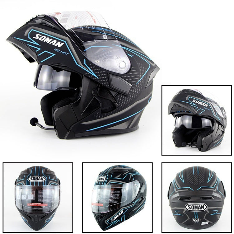 Soman 955 Skyeye Motorcycle Full / Open Face Bluetooth Helmet Headset Full Face, Supports Answer / Hang Up Calls(Black Blue) - Helmets by SOMAN | Online Shopping UK | buy2fix