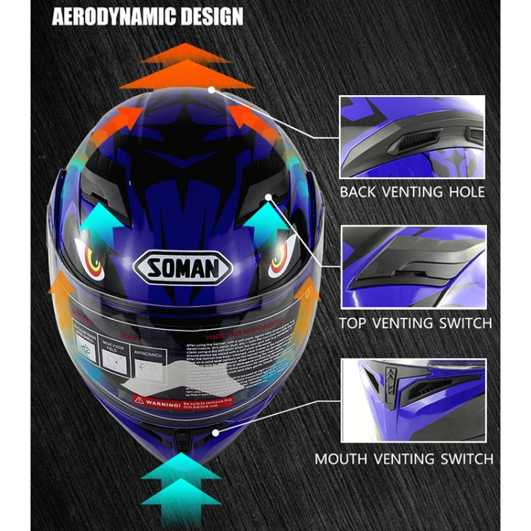 Soman 955 Skyeye Motorcycle Full / Open Face Bluetooth Helmet Headset Full Face, Supports Answer / Hang Up Calls(Black Blue) -  by SOMAN | Online Shopping UK | buy2fix