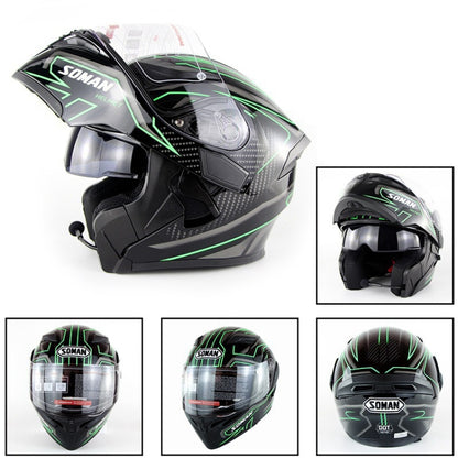 Soman 955 Skyeye Motorcycle Full / Open Face Bluetooth Helmet Headset Full Face, Supports Answer / Hang Up Calls(Black Green) - Helmets by SOMAN | Online Shopping UK | buy2fix