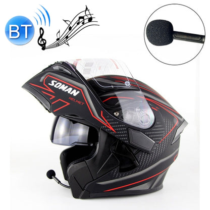 Soman 955 Skyeye Motorcycle Full / Open Face Bluetooth Helmet Headset Full Face, Supports Answer / Hang Up Calls(Black Red) - Helmets by SOMAN | Online Shopping UK | buy2fix