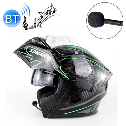 Soman 955 Skyeye Motorcycle Full / Open Face Bluetooth Helmet Headset Full Face, Supports Answer / Hang Up Calls(Black Green) - Helmets by SOMAN | Online Shopping UK | buy2fix