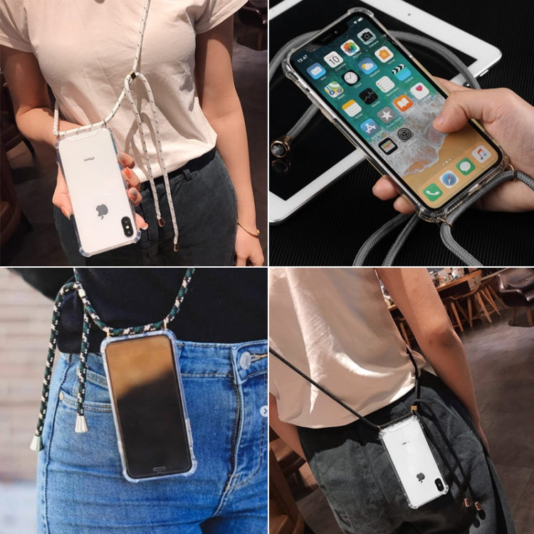 For iPhone XR Four-Corner Anti-Fall Transparent TPU Mobile Phone Case With Lanyard(Beige) - Apple Accessories by buy2fix | Online Shopping UK | buy2fix