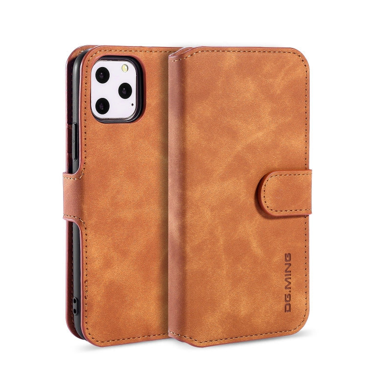 DG.MING Retro Oil Side Horizontal Flip Case with Holder & Card Slots & Wallet for iPhone 11 Pro(Brown) - iPhone 11 Pro Cases by DG.MING | Online Shopping UK | buy2fix