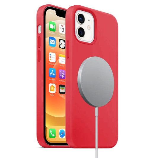 For iPhone 12 mini Magnetic Liquid Silicone Full Coverage Shockproof Magsafe Case with Magsafe Charging Magnet (Red) - iPhone 12 mini Cases by buy2fix | Online Shopping UK | buy2fix