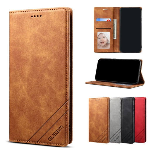 For Samsung Galaxy A50 GUSSIM GS-001 Business Style Horizontal Flip Skin Feel PU Leather Case with Holder & Card Slots & Wallet & Photo Frame(Brown) - Galaxy Phone Cases by GUSSIM | Online Shopping UK | buy2fix