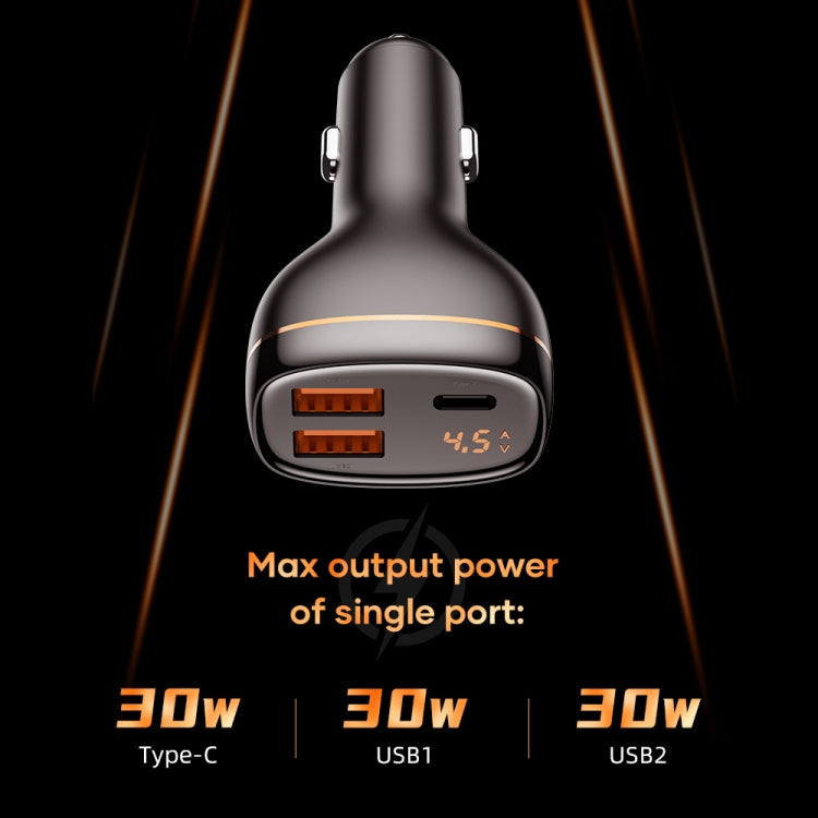 ROCK C301 60W Smart Digital Display Three Ports Car Charger(Black) - In Car by ROCK | Online Shopping UK | buy2fix