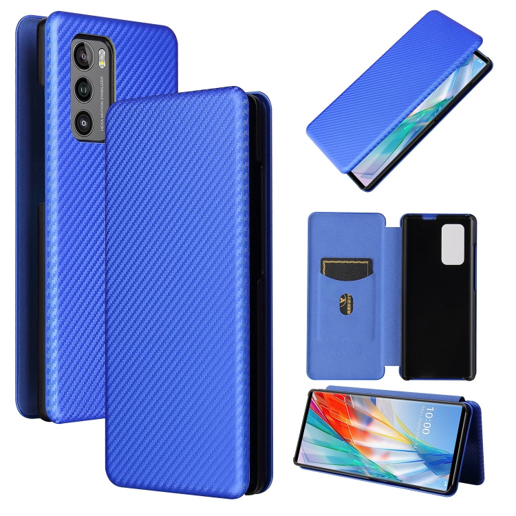 For LG Wing 5G Carbon Fiber Texture Horizontal Flip TPU + PC + PU Leather Case with Card Slot(Blue) - Mobile Accessories by buy2fix | Online Shopping UK | buy2fix