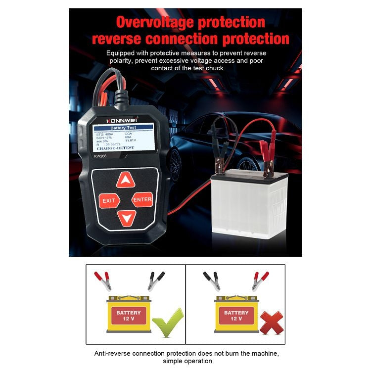 KONNWEI KW208 Car TFT Color Screen Battery Tester Support 8 Languages - In Car by KONNWEI | Online Shopping UK | buy2fix