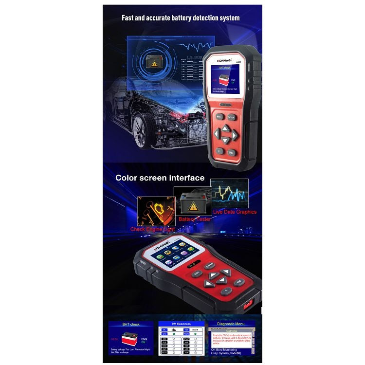 KONNWEI KW860 Car 2.8 inch TFT Color Screen Battery Tester Support 8 Languages / I Key Analysis Function - In Car by KONNWEI | Online Shopping UK | buy2fix