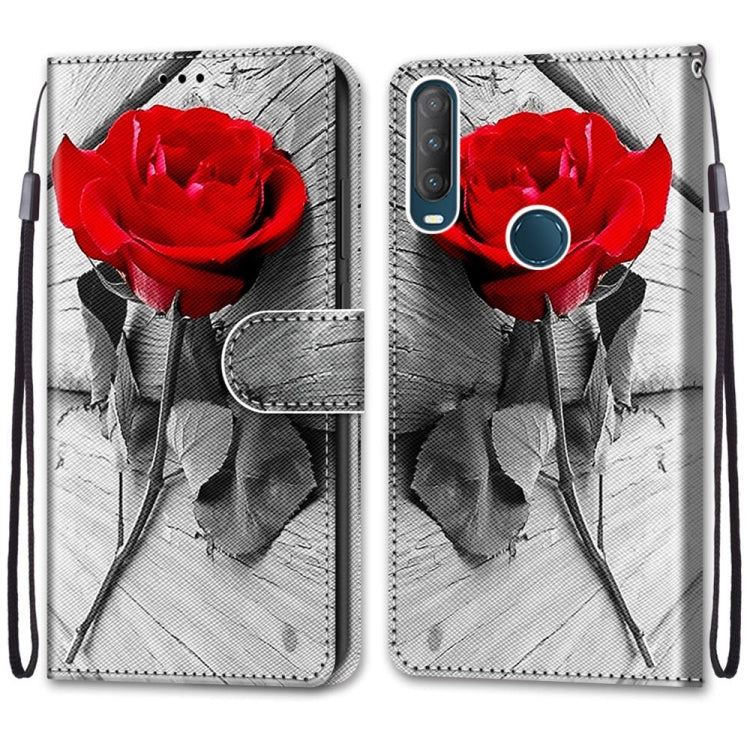 For Alcatel 1S (2020) / 3L (2020) Coloured Drawing Cross Texture Horizontal Flip PU Leather Case with Holder & Card Slots & Wallet & Lanyard(Wood Red Rose) - Alcatel Cases by buy2fix | Online Shopping UK | buy2fix