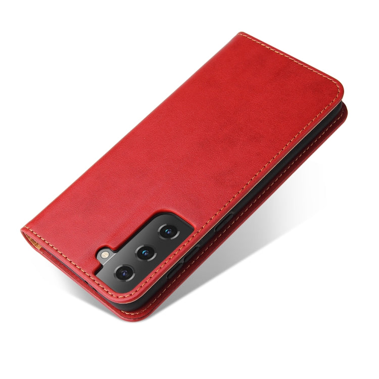 For Samsung Galaxy S21+ 5G Fierre Shann PU Genuine Leather Texture Horizontal Flip Leather Case with Holder & Card Slots & Wallet(Red) - Galaxy S21+ 5G Cases by FIERRE SHANN | Online Shopping UK | buy2fix