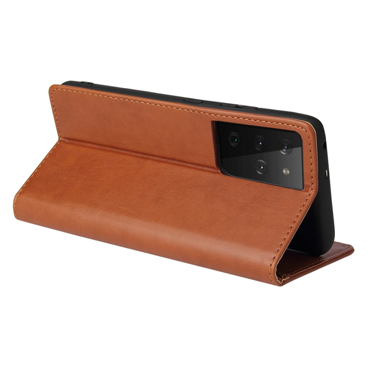 For Samsung Galaxy S21 Ultra 5G Fierre Shann PU Genuine Leather Texture Horizontal Flip Leather Case with Holder & Card Slots & Wallet(Brown) - Galaxy S21 Ultra 5G Cases by FIERRE SHANN | Online Shopping UK | buy2fix