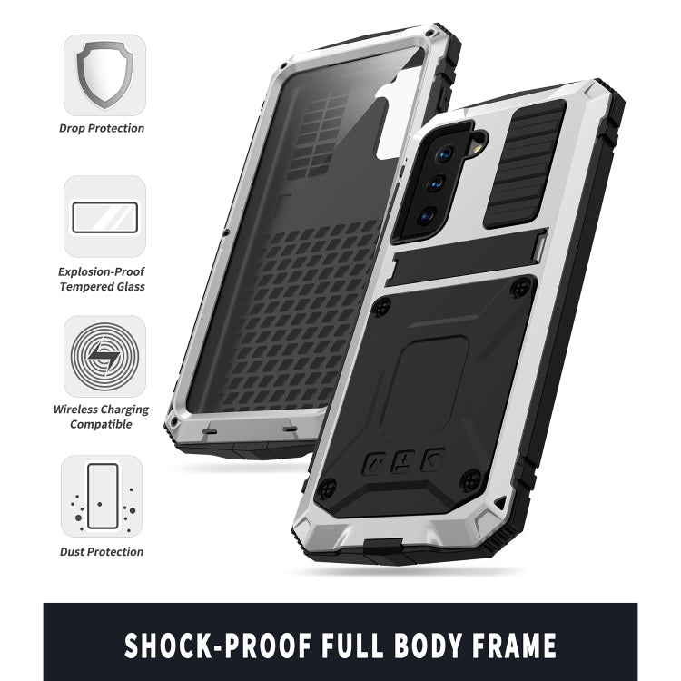 For Samsung Galaxy S21 5G R-JUST Shockproof Waterproof Dust-proof Metal + Silicone Protective Case with Holder(Silver) - Galaxy S21 5G Cases by R-JUST | Online Shopping UK | buy2fix