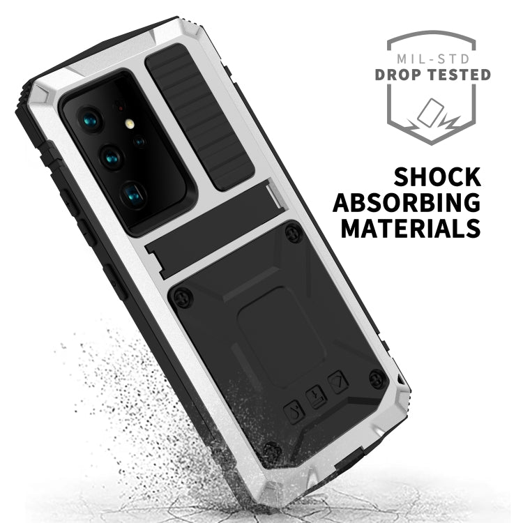 For Samsung Galaxy S21 Ultra 5G R-JUST Shockproof Waterproof Dust-proof Metal + Silicone Protective Case with Holder(Silver) - Galaxy S21 Ultra 5G Cases by R-JUST | Online Shopping UK | buy2fix