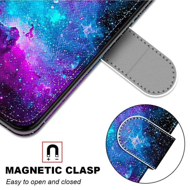 For Samsung Galaxy A12 / M12 Coloured Drawing Cross Texture Horizontal Flip PU Leather Case with Holder & Card Slots & Wallet & Lanyard(Purple Green Starry Sky) - Samsung Accessories by buy2fix | Online Shopping UK | buy2fix