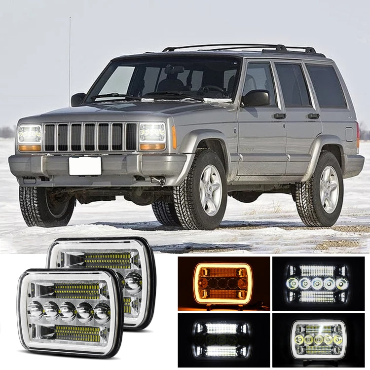 7 inch(5X7)/(7X6) H4 DC 9V-30V 30000LM 200W Car Square Shape LED Headlight Lamps for Jeep Wrangler, with Angel Eye - In Car by buy2fix | Online Shopping UK | buy2fix