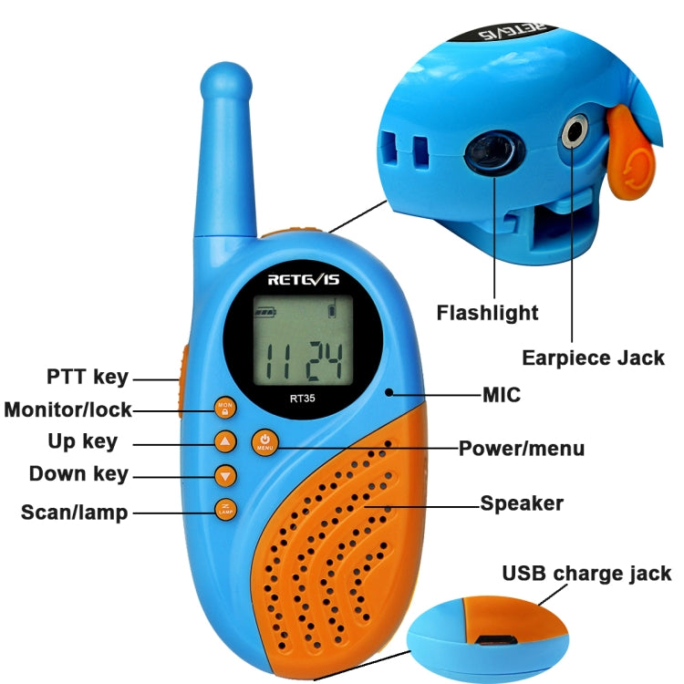 1 Pair RETEVIS RT35 0.5W EU Frequency 446MHz 8CH Handheld Children Walkie Talkie(Blue) - Consumer Electronics by RETEVIS | Online Shopping UK | buy2fix