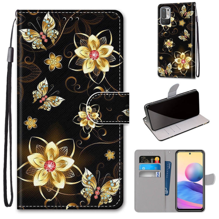 For Xiaomi Redmi Note 10 5G Coloured Drawing Cross Texture Horizontal Flip PU Leather Case with Holder & Card Slots & Wallet & Lanyard(Gold Diamond Butterfly) - Xiaomi Cases by buy2fix | Online Shopping UK | buy2fix