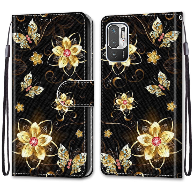 For Xiaomi Redmi Note 10 5G Coloured Drawing Cross Texture Horizontal Flip PU Leather Case with Holder & Card Slots & Wallet & Lanyard(Gold Diamond Butterfly) - Xiaomi Cases by buy2fix | Online Shopping UK | buy2fix