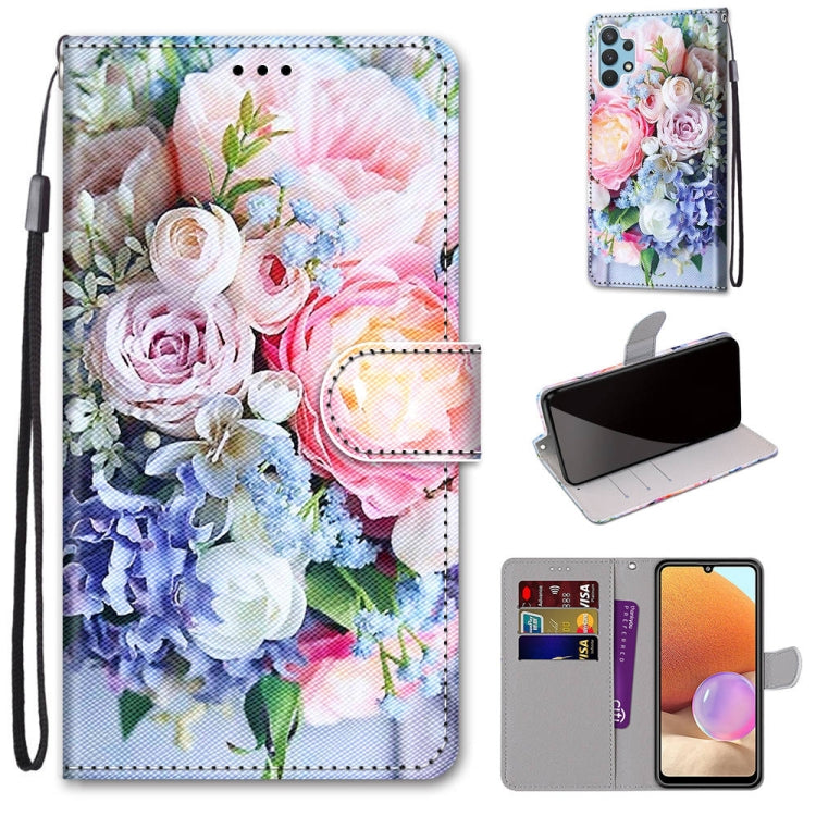 For Samsung Galaxy A32 4G / A32 Lite Coloured Drawing Cross Texture Horizontal Flip PU Leather Case with Holder & Card Slots & Wallet & Lanyard(Light Pink Bouquet) - Samsung Accessories by buy2fix | Online Shopping UK | buy2fix