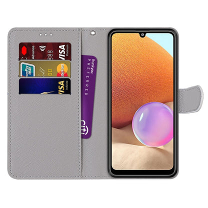 For Samsung Galaxy A32 4G / A32 Lite Coloured Drawing Cross Texture Horizontal Flip PU Leather Case with Holder & Card Slots & Wallet & Lanyard(Slant Hat Blue Mirror Cat) - Samsung Accessories by buy2fix | Online Shopping UK | buy2fix