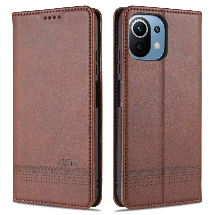 For Xiaomi Mi 11 Lite AZNS Magnetic Calf Texture Horizontal Flip Leather Case with Card Slots & Holder & Wallet(Dark Brown) - Xiaomi Cases by AZNS | Online Shopping UK | buy2fix