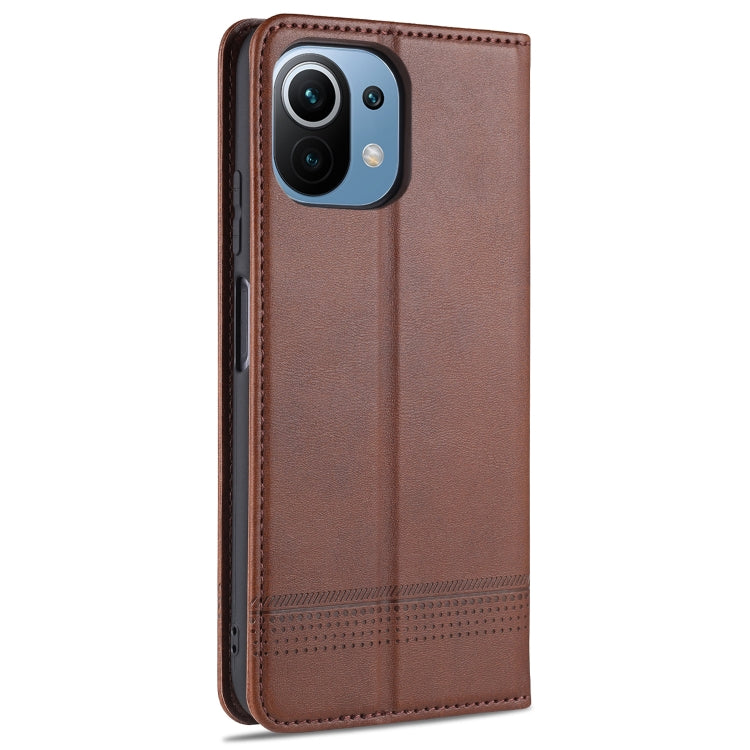 For Xiaomi Mi 11 Lite AZNS Magnetic Calf Texture Horizontal Flip Leather Case with Card Slots & Holder & Wallet(Dark Brown) - Xiaomi Cases by AZNS | Online Shopping UK | buy2fix