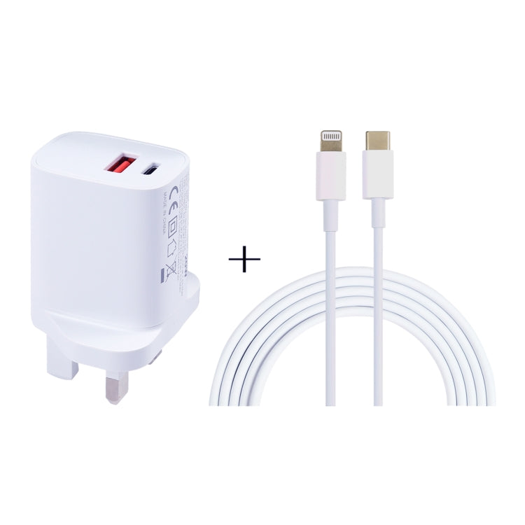 E087 20W USB-C / Type-C + USB Ports Charger with 100W Type-C to 8 Pin Fast Charging Cable 2m, UK Plug - USB Charger by buy2fix | Online Shopping UK | buy2fix