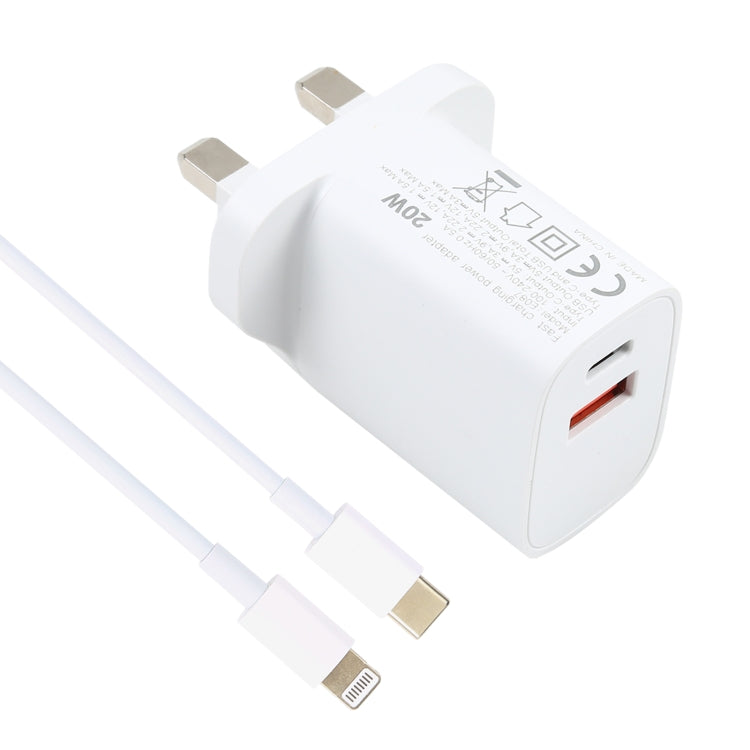 E087 20W USB-C / Type-C + USB Ports Charger with 100W Type-C to 8 Pin Fast Charging Cable 2m, UK Plug - USB Charger by buy2fix | Online Shopping UK | buy2fix