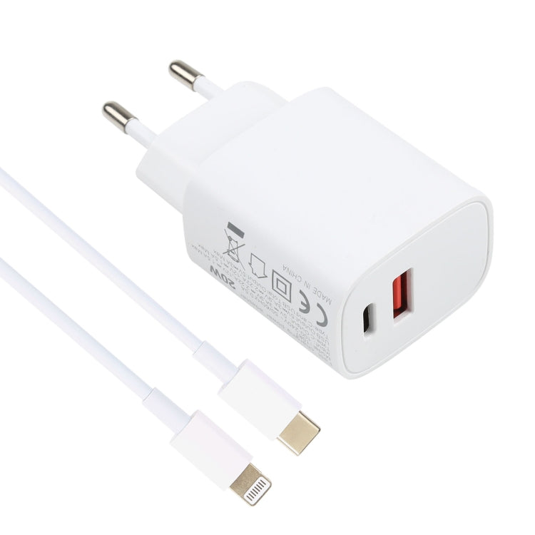 T087 20W USB-C / Type-C + USB Ports Charger with 100W Type-C to 8 Pin Fast Charging Cable 2m, EU Plug - USB Charger by buy2fix | Online Shopping UK | buy2fix