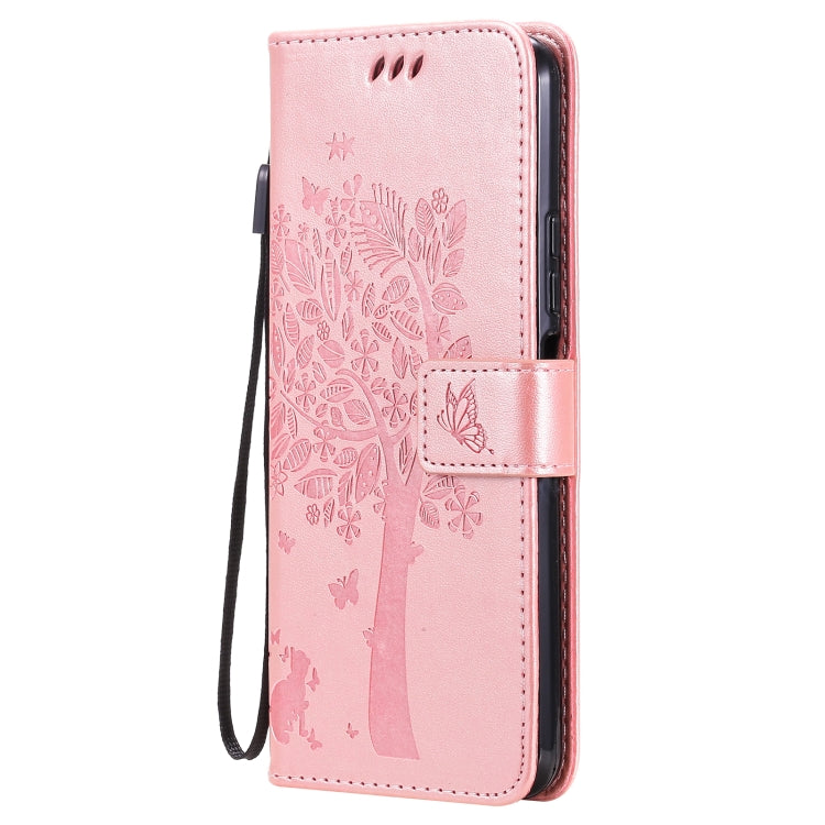 For Xiaomi Mi 11 Lite 5G Tree & Cat Pattern Pressed Printing Horizontal Flip PU Leather Case with Holder & Card Slots & Wallet & Lanyard(Rose Gold) - Xiaomi Cases by Diaobaolee | Online Shopping UK | buy2fix