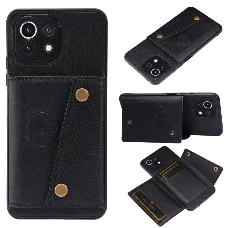 For Xiaomi Mi 11 Lite Double Buckle PU + TPU Shockproof Magnetic Protective Case with Card Slot & Holder(Black) - Xiaomi Cases by Diaobaolee | Online Shopping UK | buy2fix