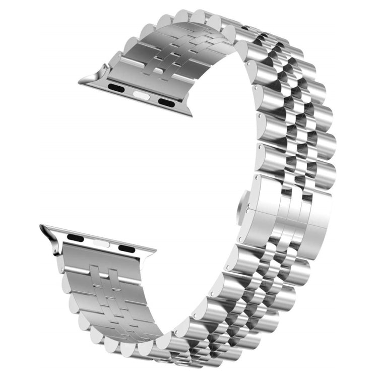 Man Five Beads Stainless Steel Watch Band, Width: 22mm For Apple Watch Series 8&7 41mm / SE 2&6&SE&5&4 40mm / 3&2&1 38mm(Silver) - Smart Wear by buy2fix | Online Shopping UK | buy2fix