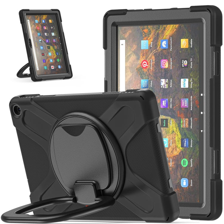 Silicone + PC Protective Case with Holder & Shoulder Strap For Amazon Kindle Fire HD 10 2021(Black+Black) - Amazon by buy2fix | Online Shopping UK | buy2fix