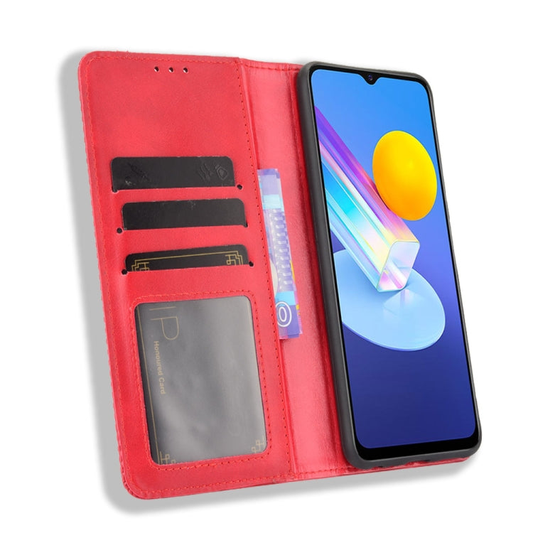 For vivo Y72 5G / iQOO Z3 5G Magnetic Buckle Retro Crazy Horse Texture Horizontal Flip Leather Case with Holder & Card Slots & Photo Frame(Red) - vivo Cases by buy2fix | Online Shopping UK | buy2fix