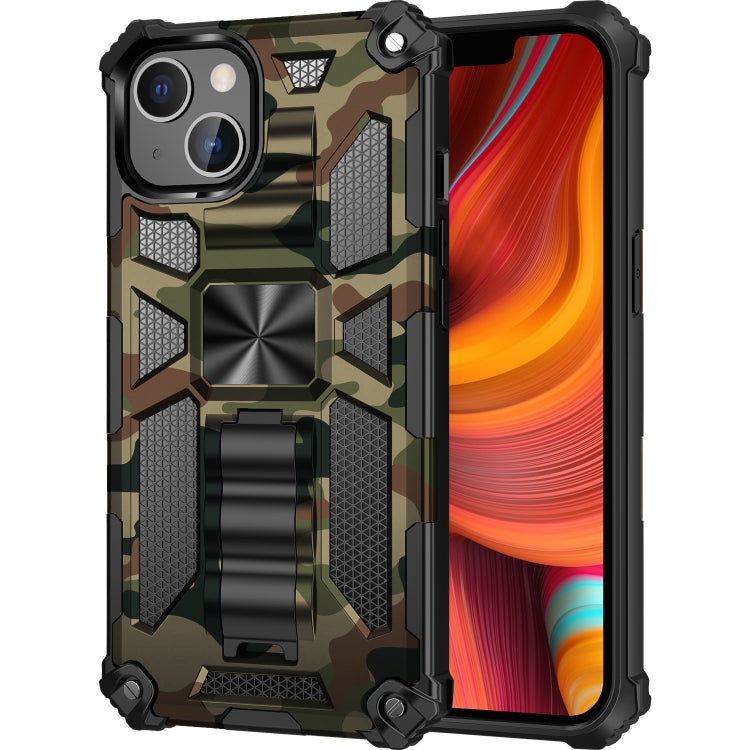 For iPhone 13 Camouflage Armor Kickstand TPU + PC Magnetic Phone Case(Army Green) - iPhone 13 Cases by buy2fix | Online Shopping UK | buy2fix