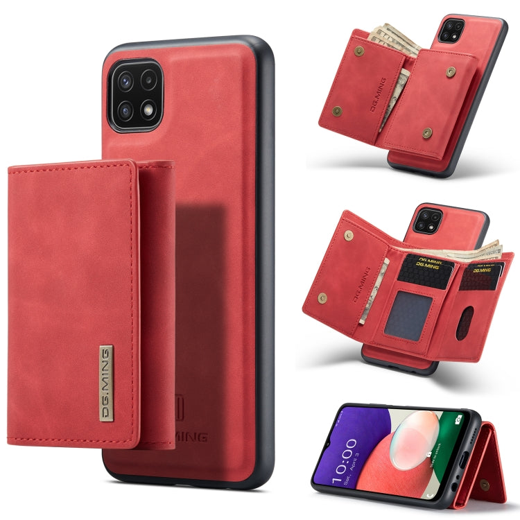 For Samsung Galaxy A22 5G DG.MING M1 Series 3-Fold Multi Card Wallet  Back Cover Shockproof Case with Holder Function(Red) - Galaxy Phone Cases by DG.MING | Online Shopping UK | buy2fix