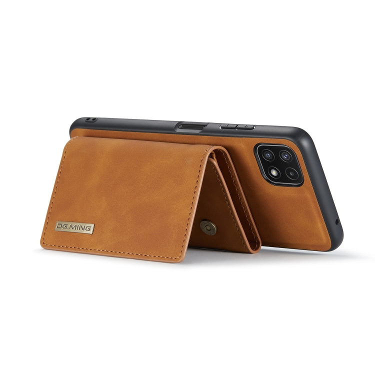 For Samsung Galaxy A22 5G DG.MING M1 Series 3-Fold Multi Card Wallet  Back Cover Shockproof Case with Holder Function(Brown) - Galaxy Phone Cases by DG.MING | Online Shopping UK | buy2fix