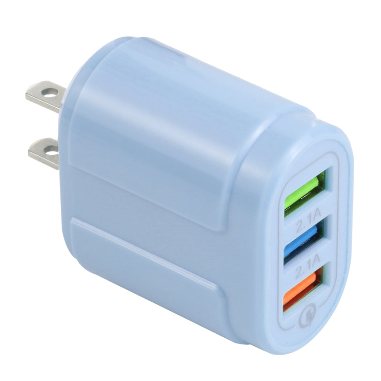 13-222 QC3.0 USB + 2.1A Dual USB Ports Macarons Travel Charger, US Plug(Blue) - Mobile Accessories by buy2fix | Online Shopping UK | buy2fix