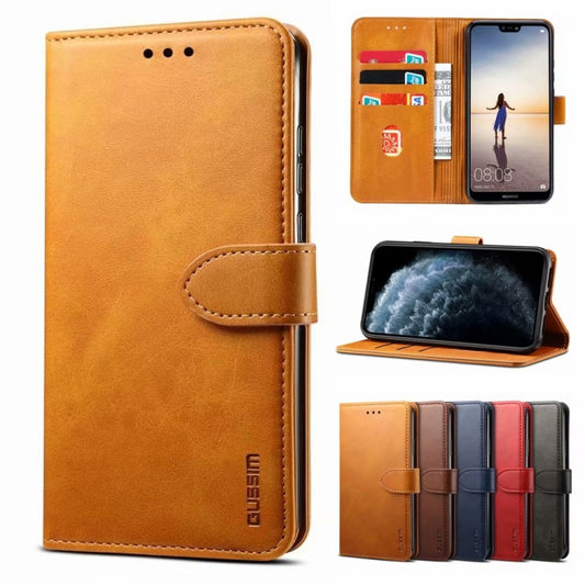 For Samsung Galaxy S21 FE GUSSIM Business Style Horizontal Flip Leather Case with Holder & Card Slots & Wallet(Khaki) - Galaxy Phone Cases by GUSSIM | Online Shopping UK | buy2fix