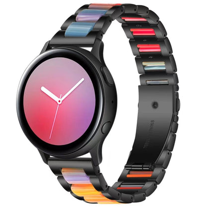 For Samsung Smart Watch 20mm Three-beads Steel + Resin Watch Band(Black Rainbow) - Smart Wear by buy2fix | Online Shopping UK | buy2fix