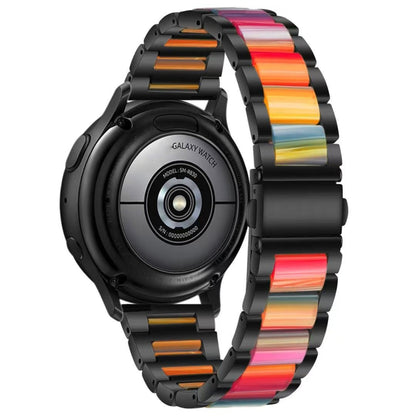 For Samsung Smart Watch 20mm Three-beads Steel + Resin Watch Band(Black Rainbow) - Smart Wear by buy2fix | Online Shopping UK | buy2fix