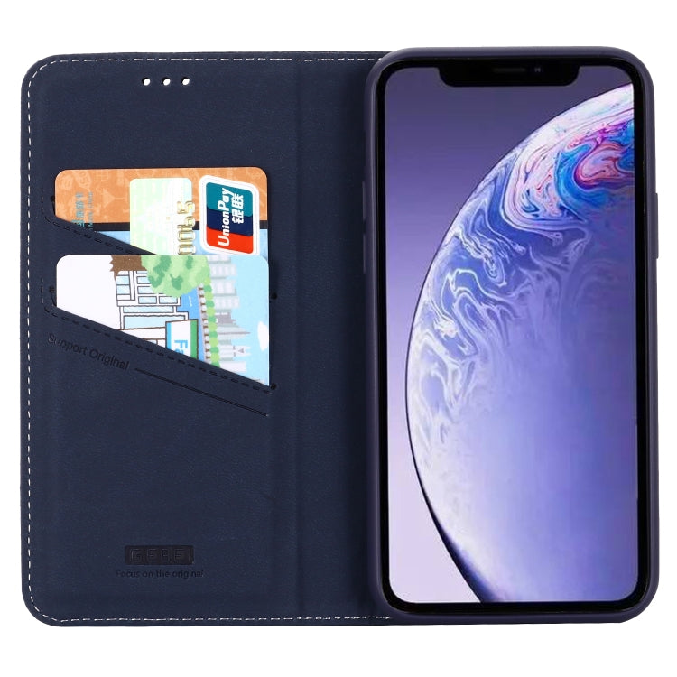 For iPhone 11 GEBEI Top-grain Leather Horizontal Flip Protective Case with Holder & Card Slots(Blue) - iPhone 11 Cases by GEBEI | Online Shopping UK | buy2fix