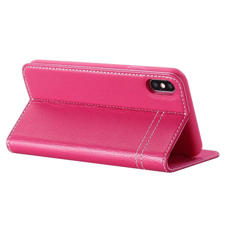 For iPhone XS / X GEBEI Top-grain Leather Horizontal Flip Protective Case with Holder & Card Slots(Rose Red) - More iPhone Cases by GEBEI | Online Shopping UK | buy2fix