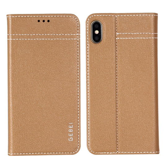 For iPhone XR GEBEI Top-grain Leather Horizontal Flip Protective Case with Holder & Card Slots(Khaki) - More iPhone Cases by GEBEI | Online Shopping UK | buy2fix